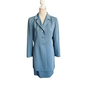 Le Suit Women’s 2 Piece Blue Longline Jacket Pencil Skirt Career Business 12P